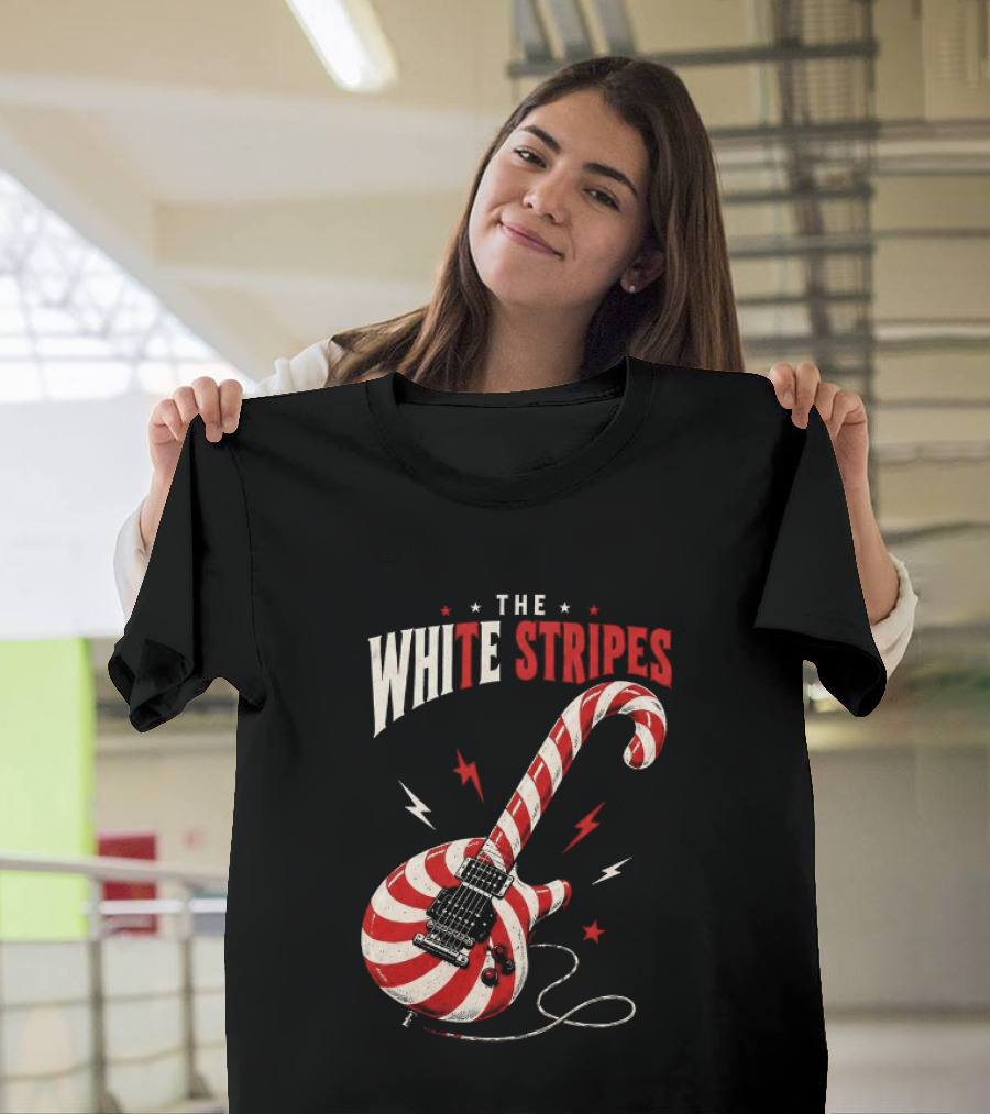 The White Stripes Candy Cane Christmas Guitar Rock Themes T-Shirt
