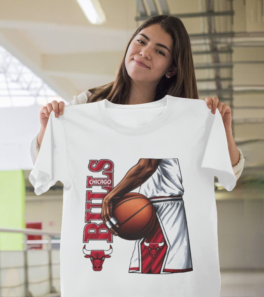 Chicago Bulls Basketball Team Player Holding Ball Iconic Sports Uniform T-Shirt