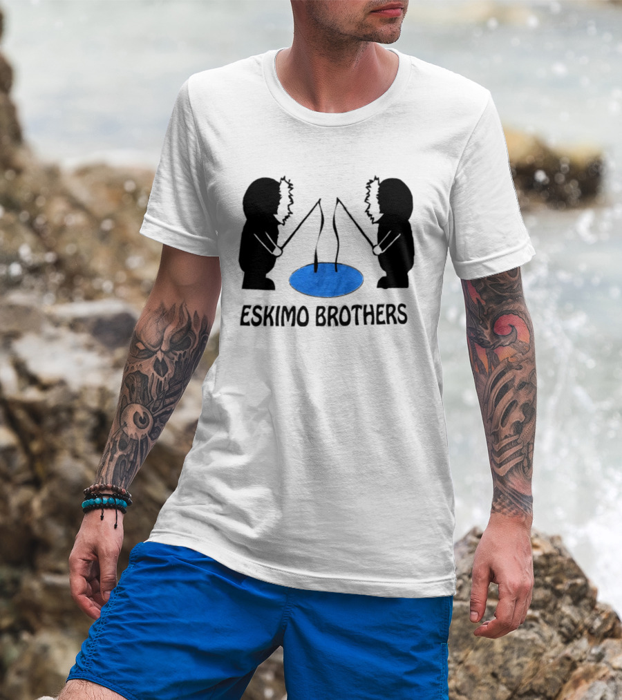 Eskimo Brothers Ice Fishing Duo With Hole And Rods T-Shirt