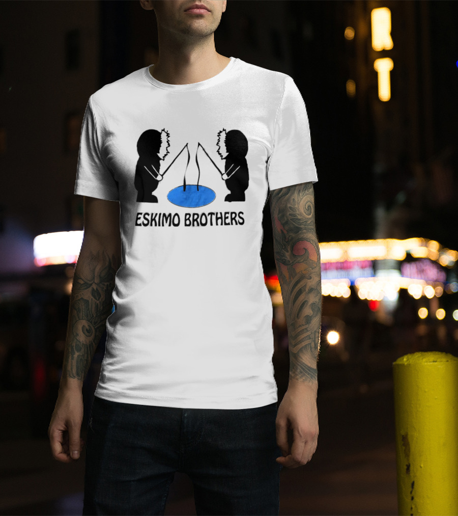 Eskimo Brothers Ice Fishing Duo With Hole And Rods T-Shirt