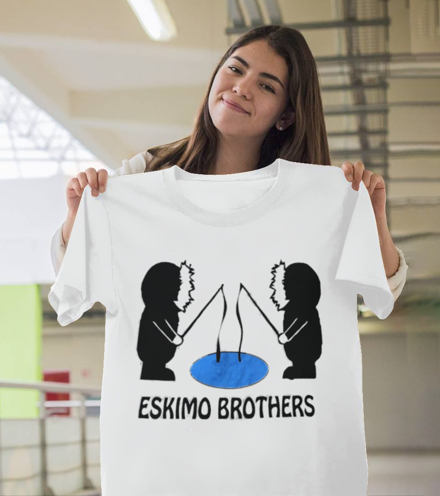 Eskimo Brothers Ice Fishing Duo With Hole And Rods T-Shirt