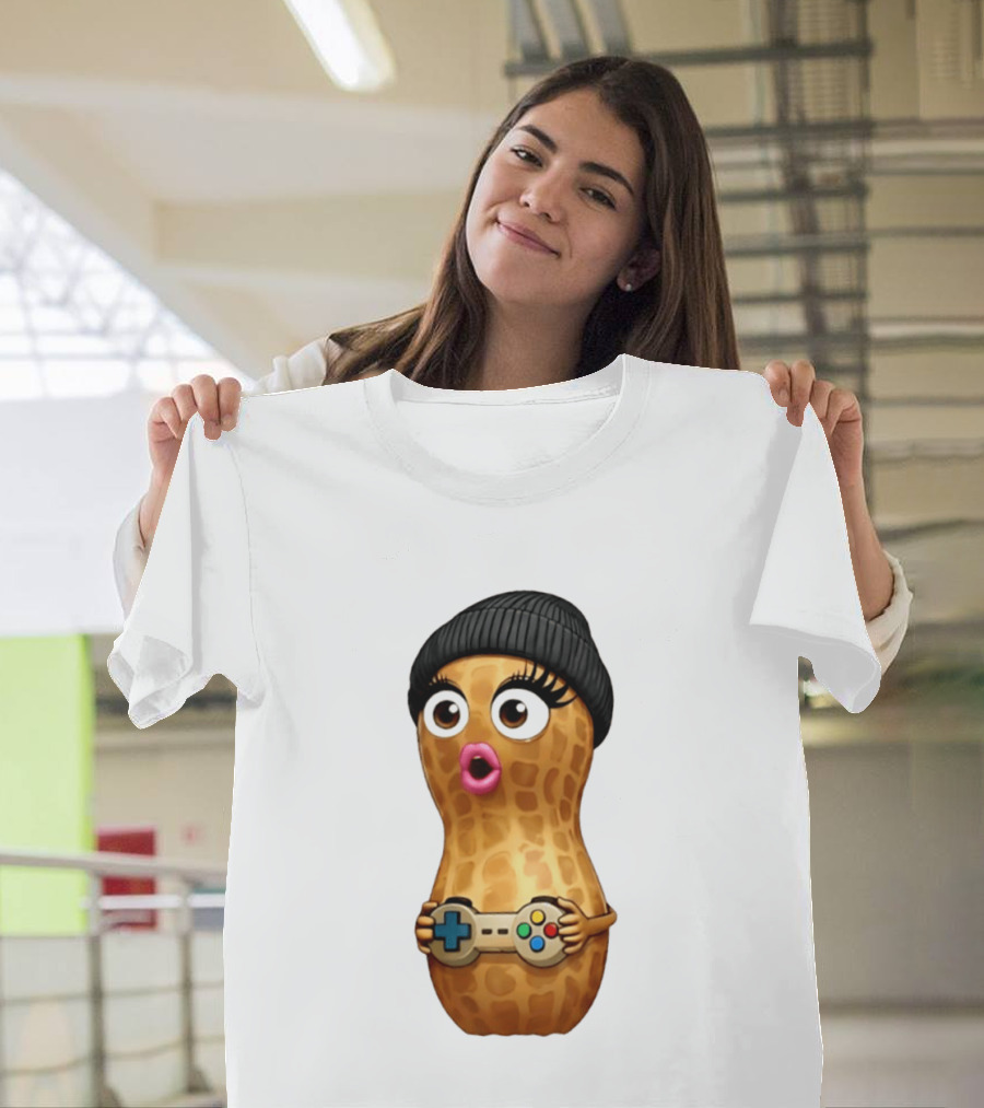 TheBurntPeanut Gamer Peanut With Beanie And Game Controller T-Shirt
