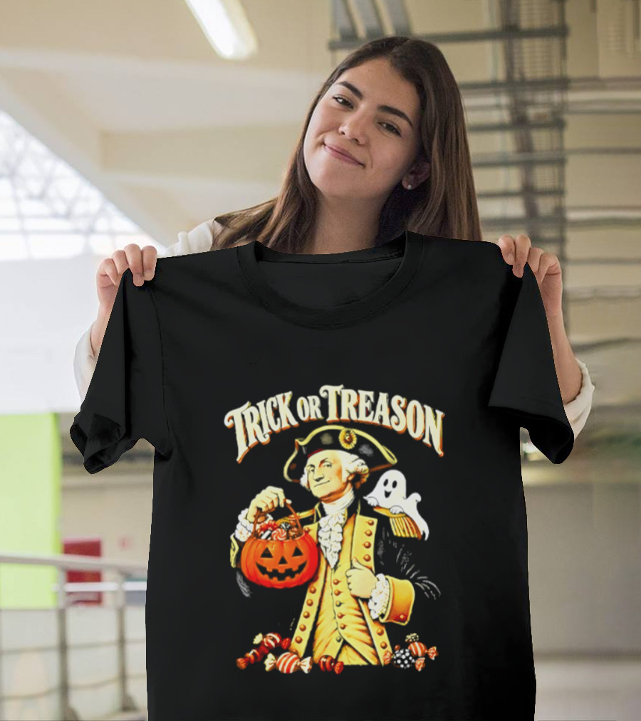 George Washington Trick Or Treason Halloween 2026 Pumpkin Ghost Candy T-Shirt