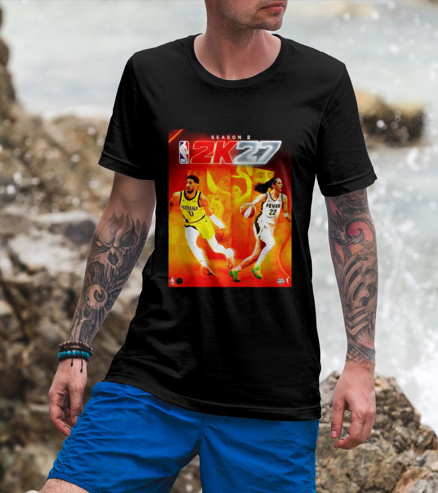 NBA 2K27 Season 2 Tyrese Haliburton Indiana And Caitlin Clark Fever Cover Athletes T-Shirt