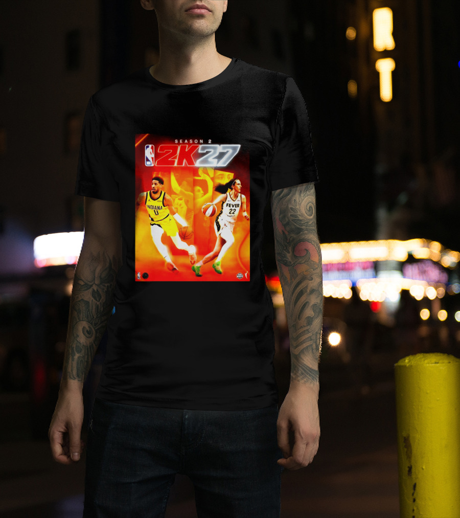 NBA 2K27 Season 2 Tyrese Haliburton Indiana And Caitlin Clark Fever Cover Athletes T-Shirt