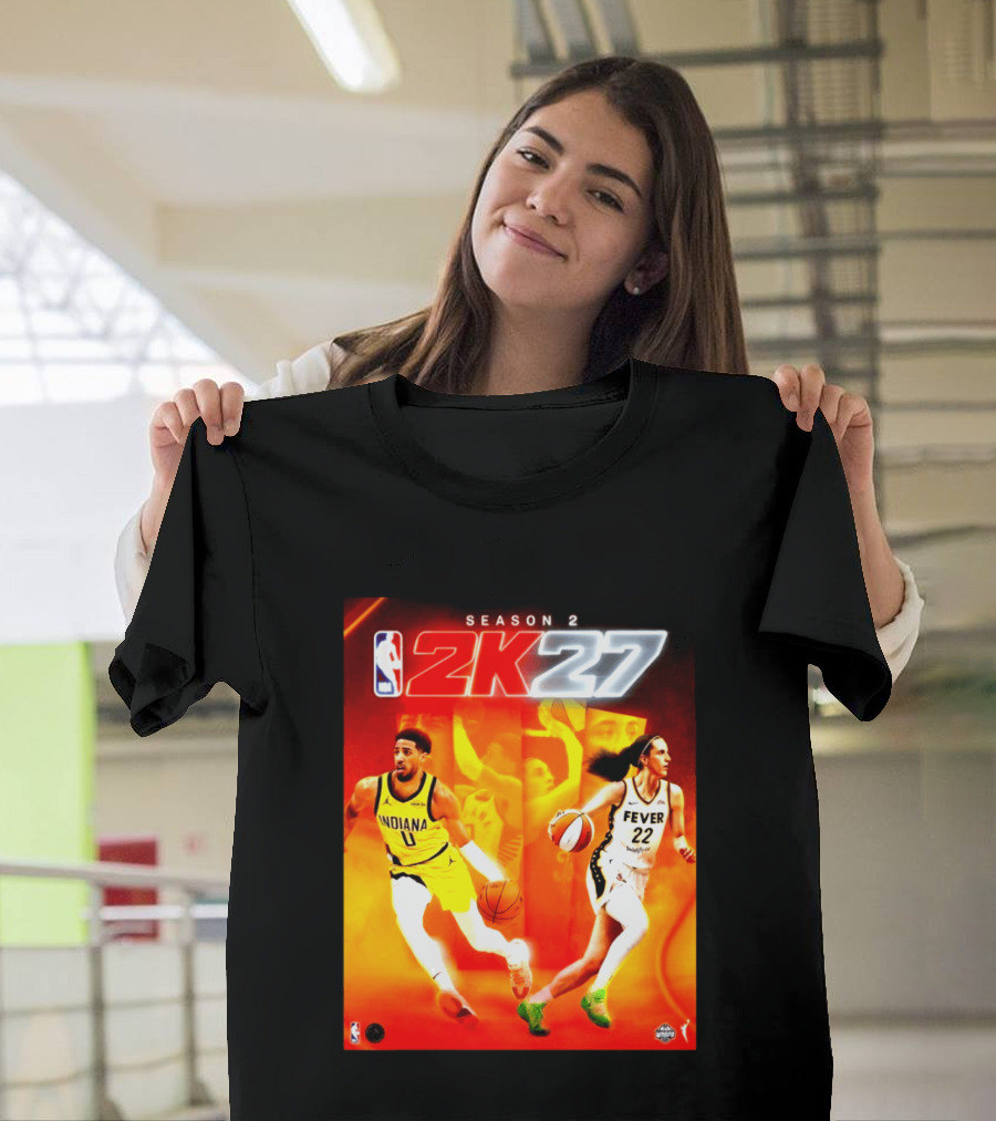 NBA 2K27 Season 2 Tyrese Haliburton Indiana And Caitlin Clark Fever Cover Athletes T-Shirt