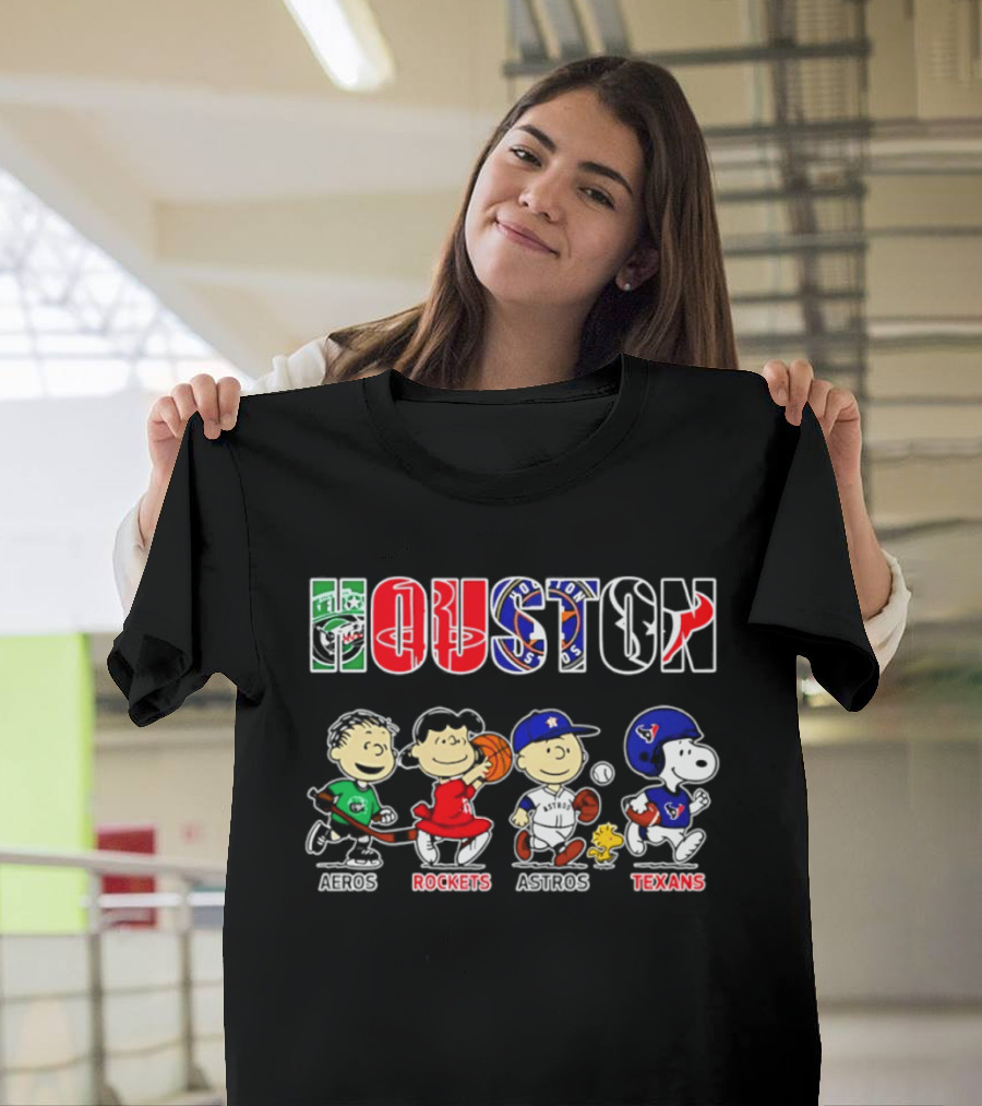 Peanuts Houston Sports Crossover Aeros Rockets Astros Texans Collaboration T-Shirt