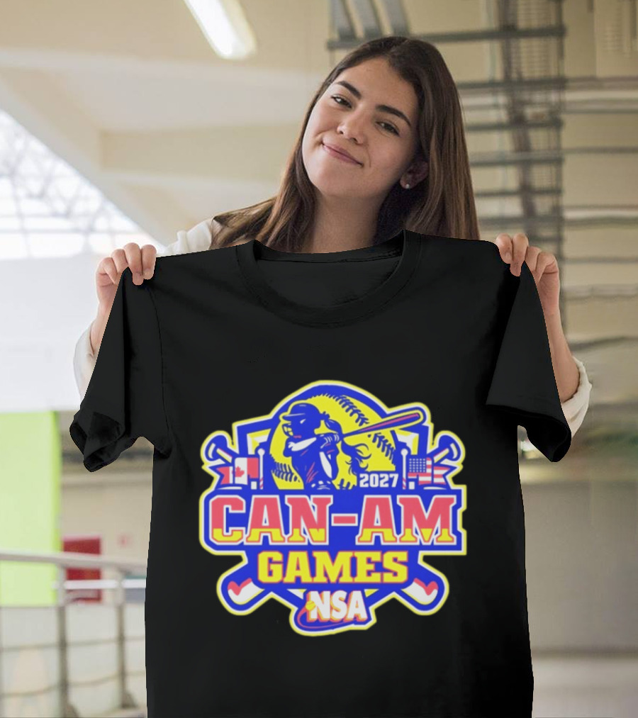 2027 NSA Can Am Games Fastpitch Tournament Baseball Bat American Canadian Flags T-Shirt
