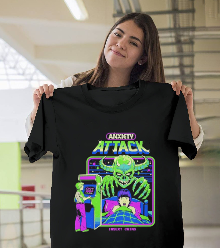 Retro Anxiety Attack Arcade Game Monster Steven Rhodes T-Shirt