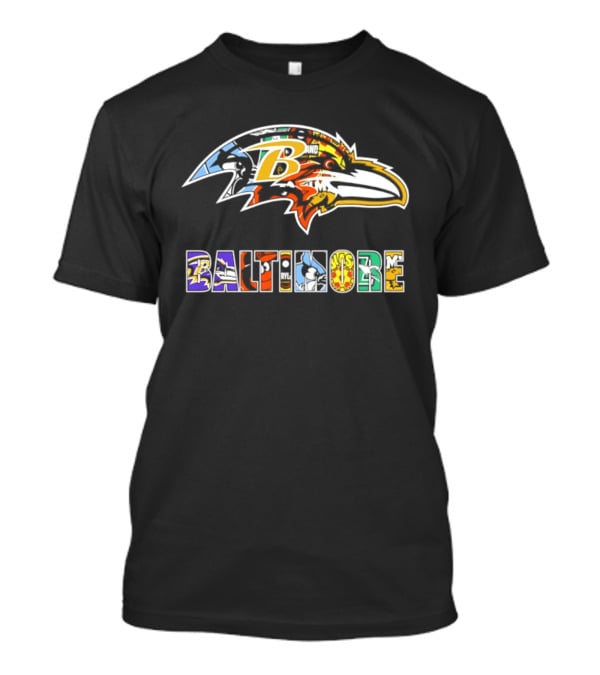 Baltimore Ravens Colorful Collage Art Ravens Head T-Shirt