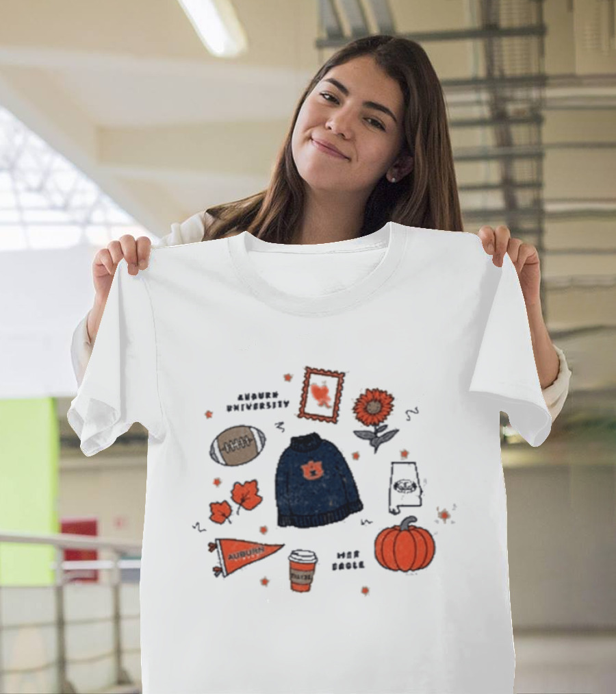 Auburn Tigers Summit Fall Scattered Sweater Football Pumpkin Leaves Latte T-Shirt