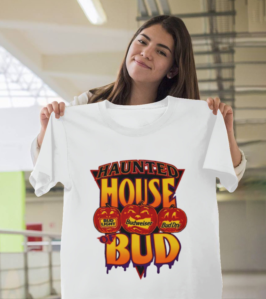 Halloween Haunted House Of Bud Budweiser Bud Light Bud Dry Pumpkins T-Shirt