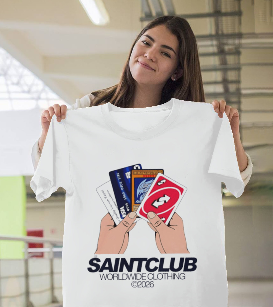 Blue Eyes White Dragon Uno Card Saintclub Worldwide Clothing 2026 T-Shirt
