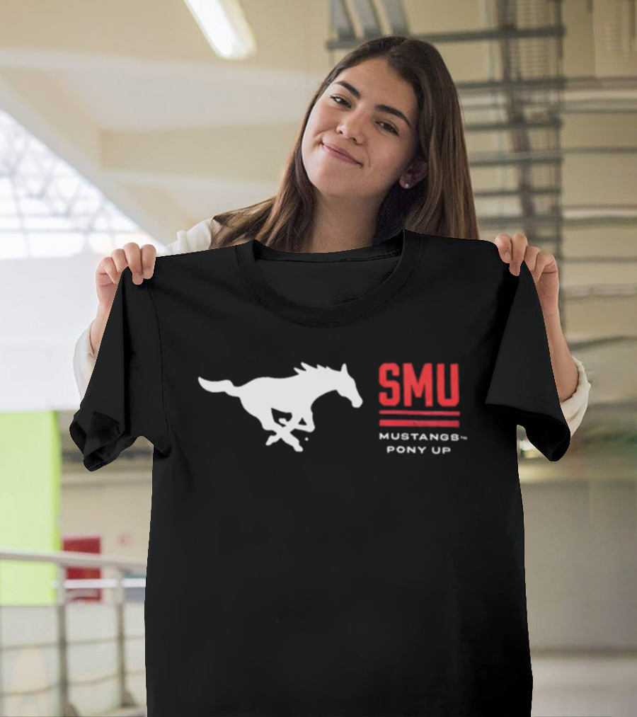 SMU Mustangs Pony Up Coach Rhett Lashlee Running Horse T-Shirt