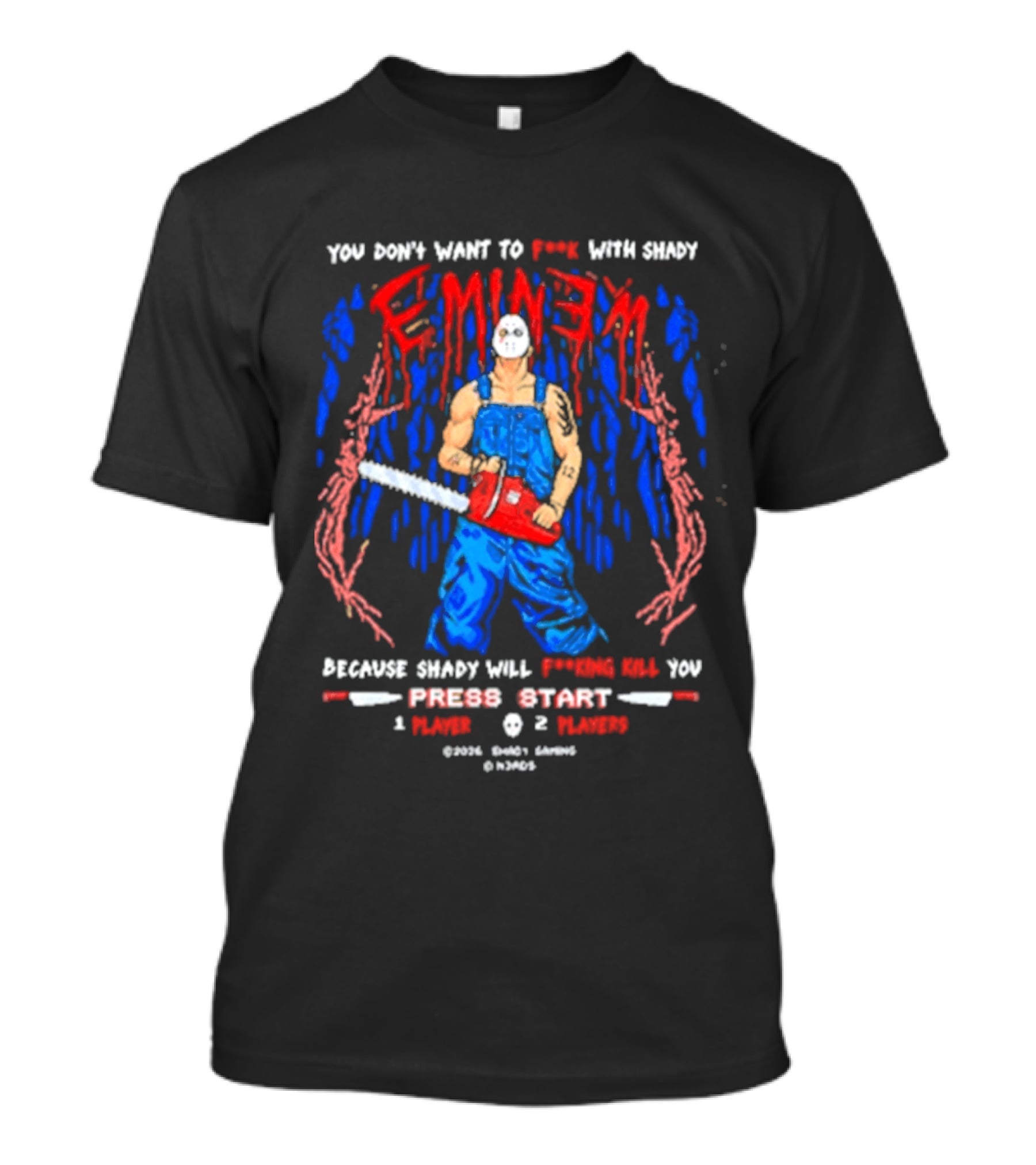 Eminem Chainsaw Gaming Press Start Nerds Collaboration T-Shirt