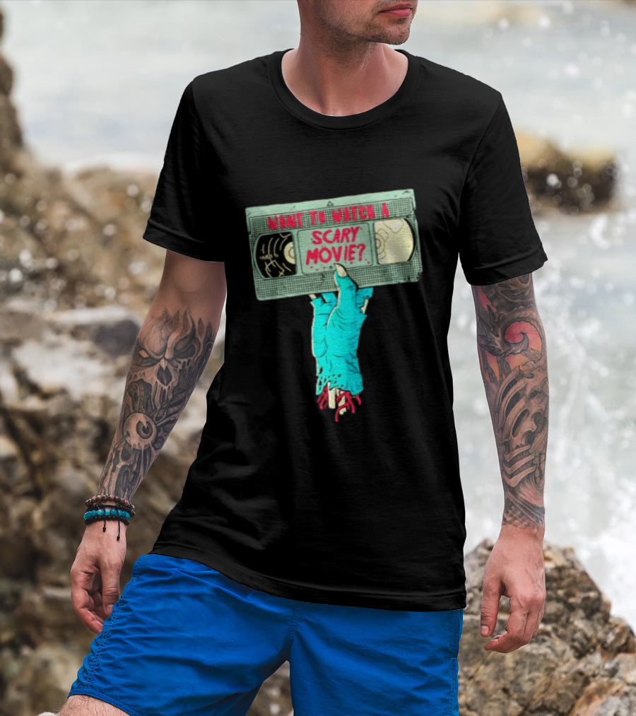 Want To A Scary Movie VHS Horror Hand T-Shirt