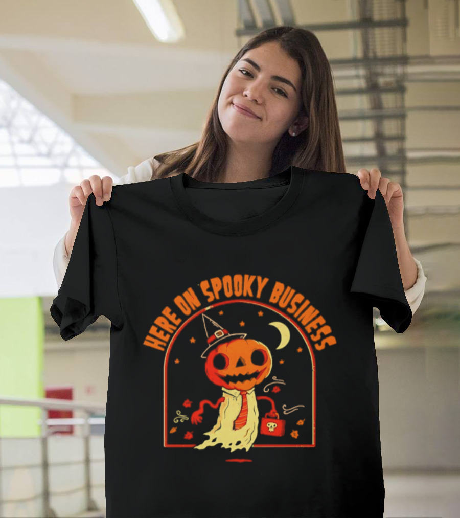 Pumpkin Witch Here On Spooky Business Halloween 2026 Moon Stars T-Shirt