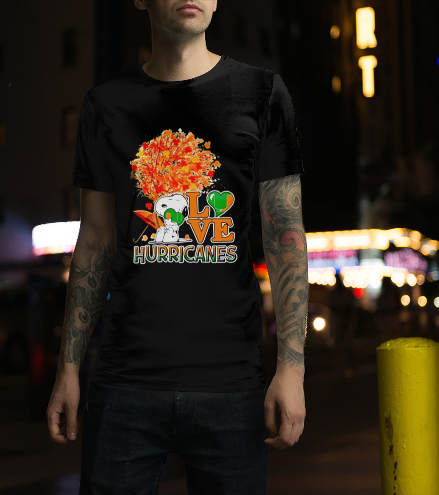 Snoopy X Miami Hurricanes NCAA Football Love Thanksgiving 2026 Autumn Tree T-Shirt