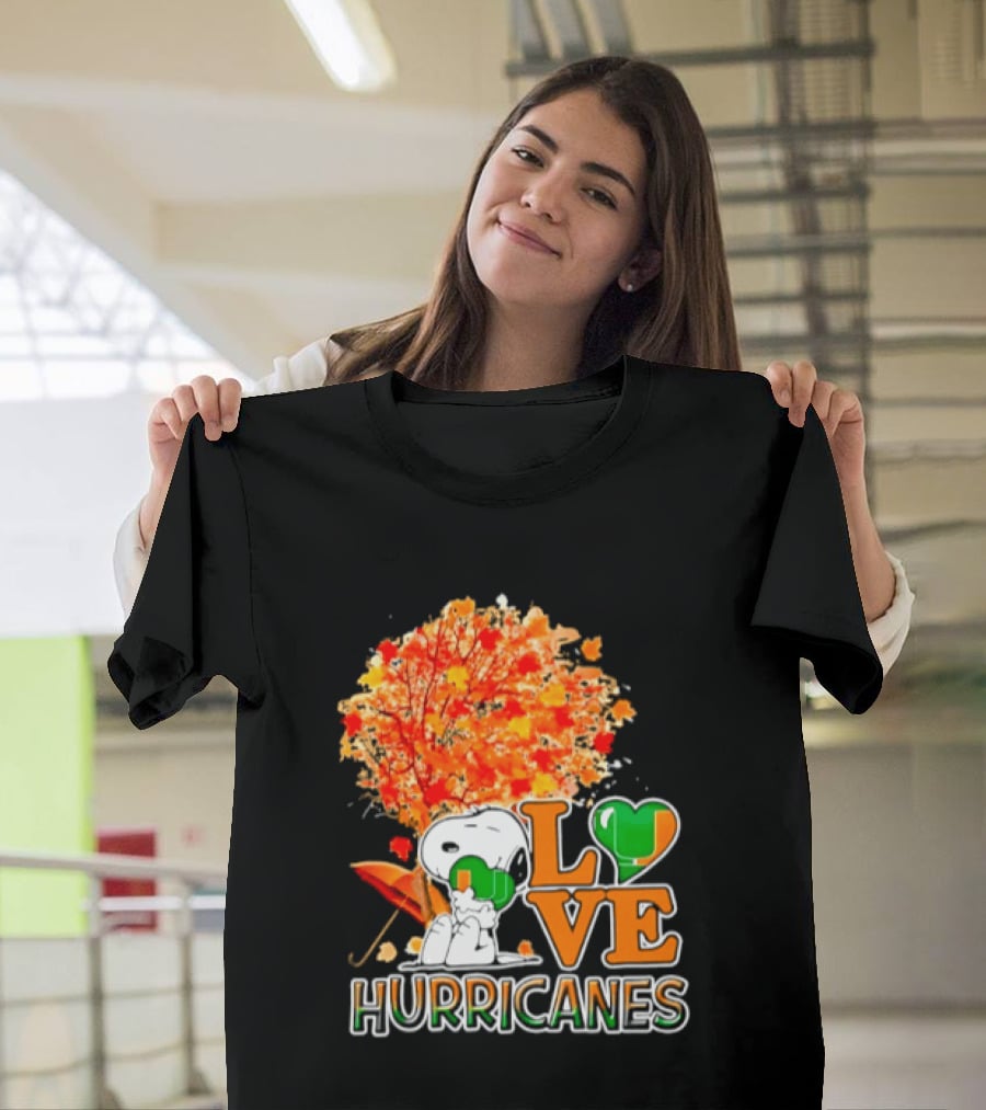 Snoopy X Miami Hurricanes NCAA Football Love Thanksgiving 2026 Autumn Tree T-Shirt