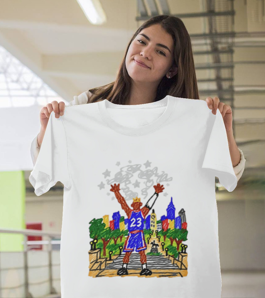 LeBron James Just A Kid From Akron In Philly Skyline With Number 23 And Crown T-Shirt