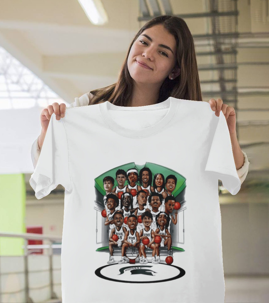 Michigan State Spartans Izzone Collage Team Caricatures Two Sided Back T-Shirt