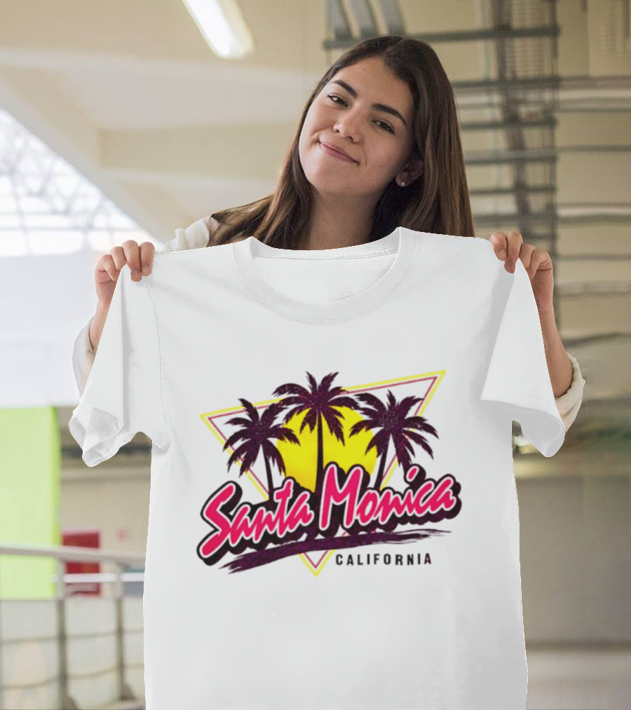 Santa Monica California Palm Trees Sunset Triangle T-Shirt