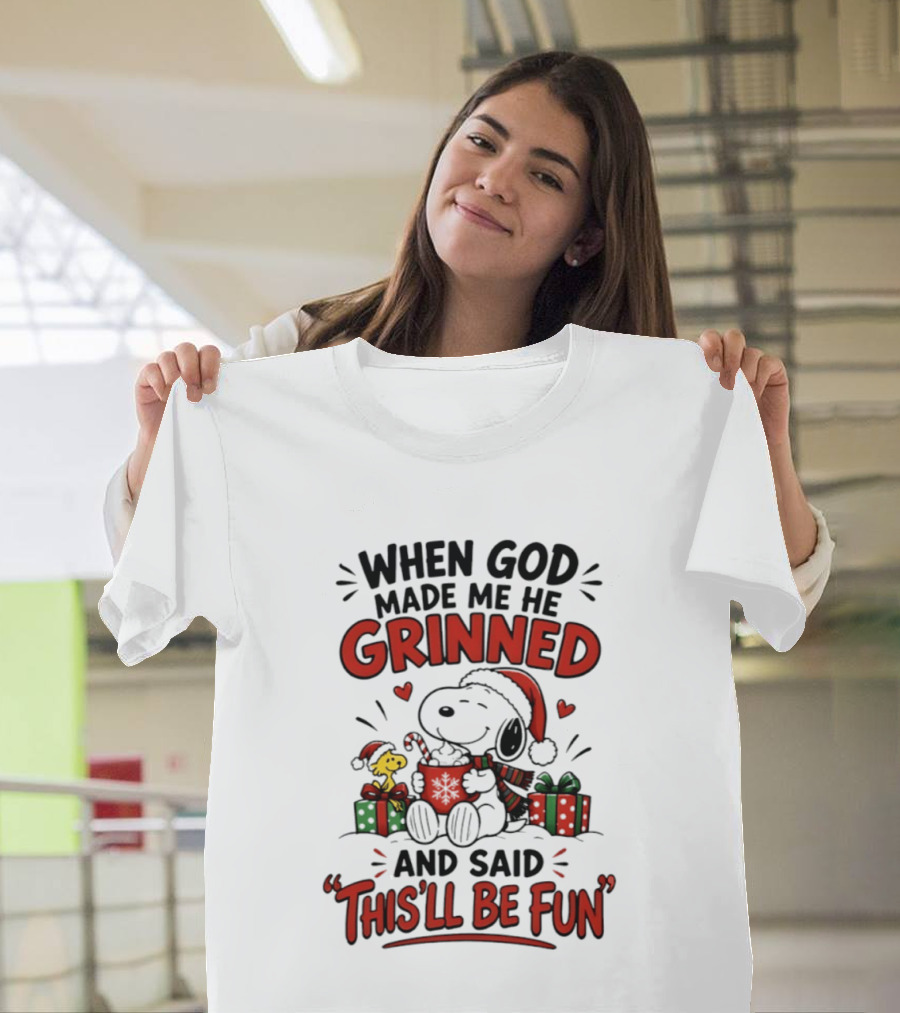 When God Made Me He Grinned Snoopy Christmas Festive Fun 2026 T-Shirt