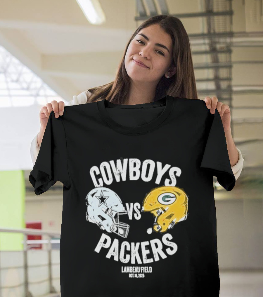 Cowboys Vs Packers Lambeau Field October 18 2026 Helmet Matchup T-Shirt