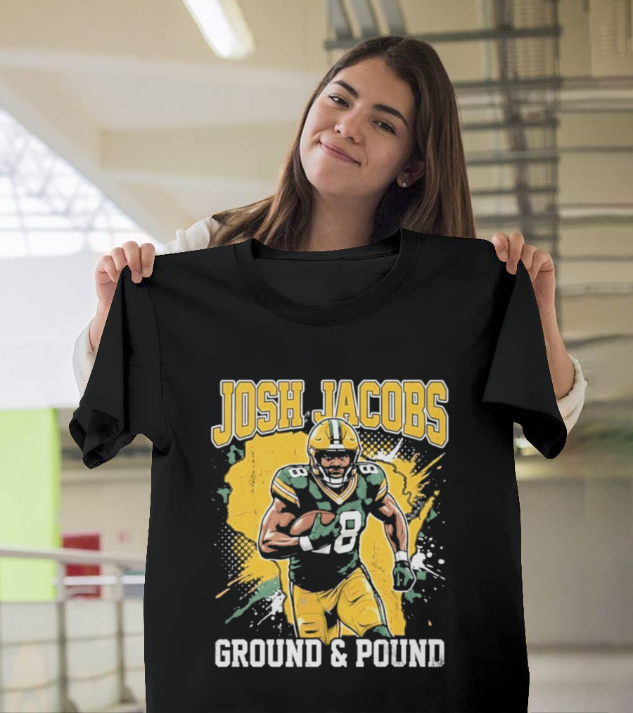 Josh Jacobs Ground & Pound Running Back Art Green And Gold Player T-Shirt