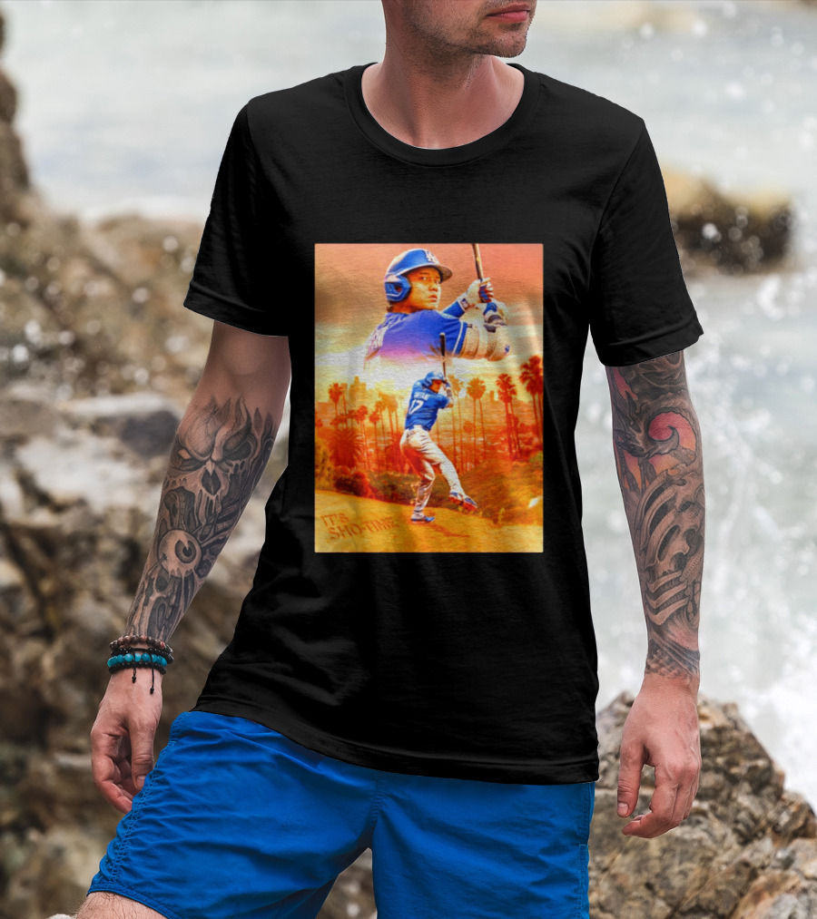 Shohei Ohtani Los Angeles Dodgers MLB It's Show Time Skyline Baseball Player T-Shirt