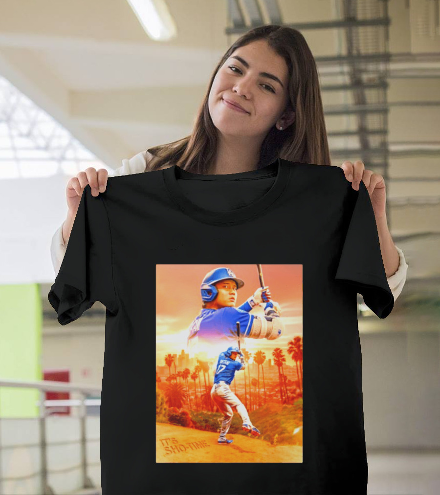 Shohei Ohtani Los Angeles Dodgers MLB It's Show Time Skyline Baseball Player T-Shirt