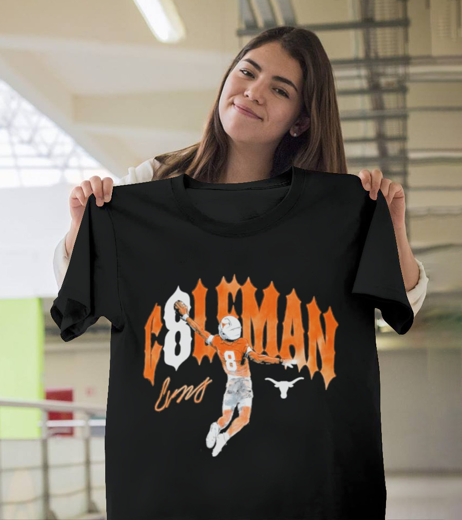 Texas Longhorns Coleman 8 Football Player Orange And White T-Shirt