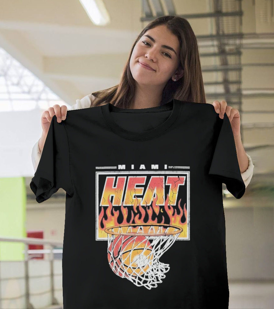 Miami Heat Flaming Hoop Basketball Fiery Dunk T-Shirt