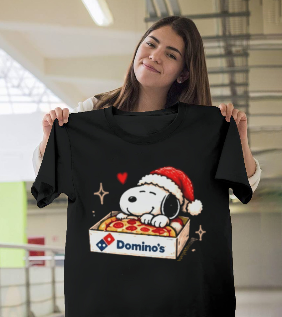 Dominos Pizza Snoopy Christmas Santa Hat Pizza Lovers T-Shirt