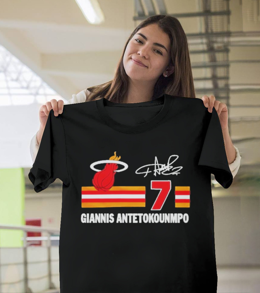 Giannis Antetokounmpo Miami Heat Number 7 Signature T-Shirt