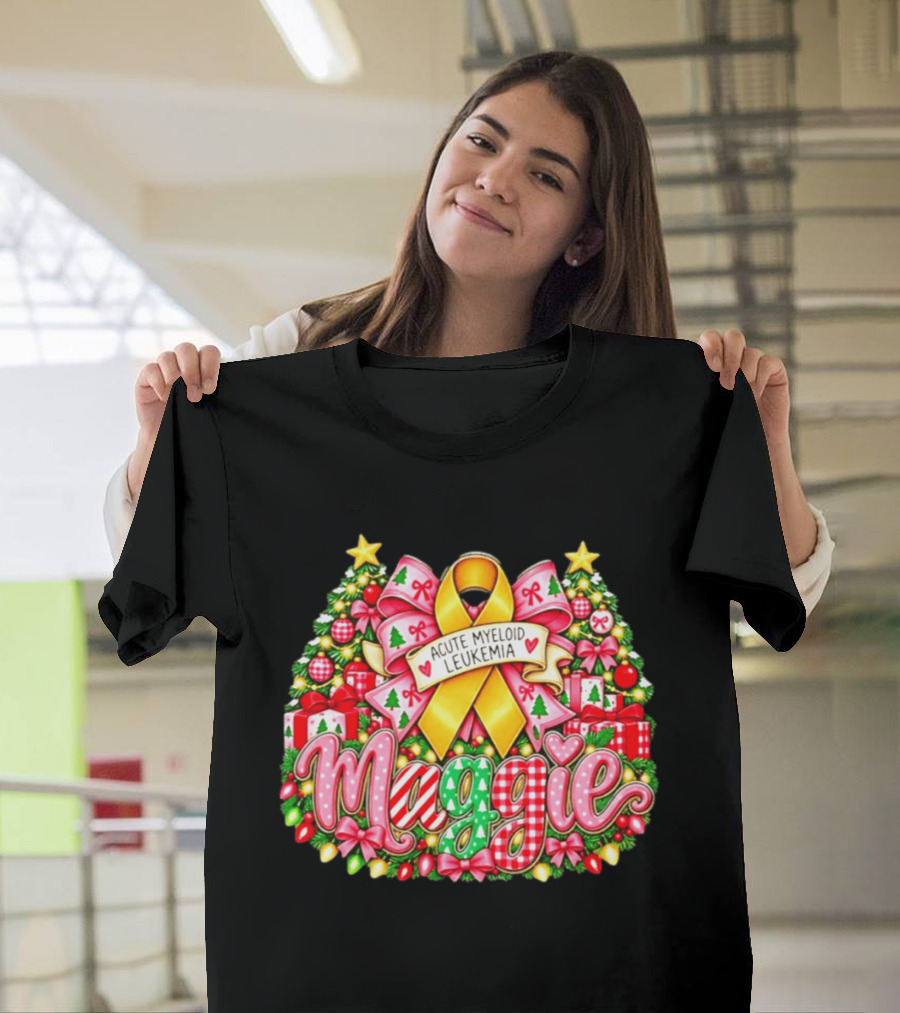 Maggie Acute Myeloid Leukemia Christmas Ribbon Gifts 2026 T-Shirt