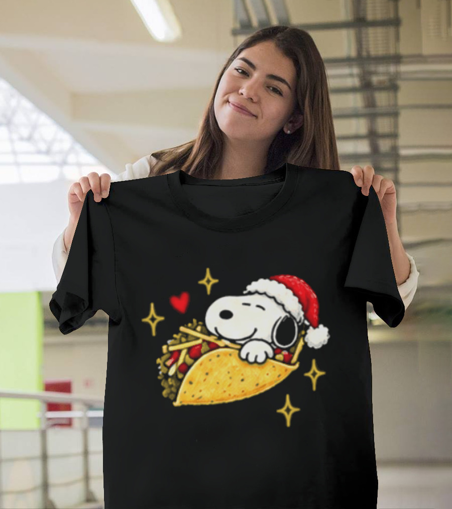 Taco Bell Snoopy Christmas Taco Lovers Festive Santa Hat T-Shirt