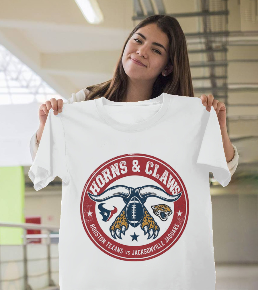 Horns & Claws Houston Texans Vs Jacksonville Jaguars 2026 Red Football T-Shirt