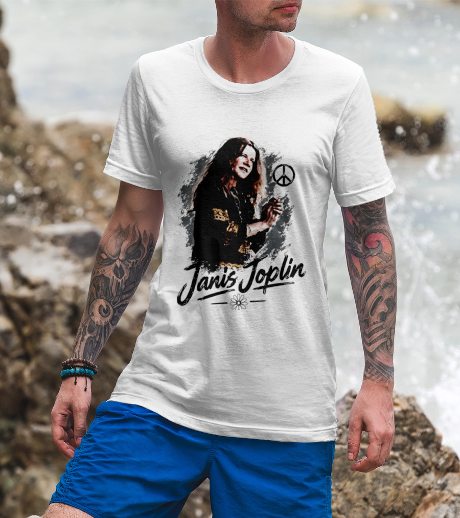 Janis Joplin Peace Sign Flower Rock Legend T-Shirt