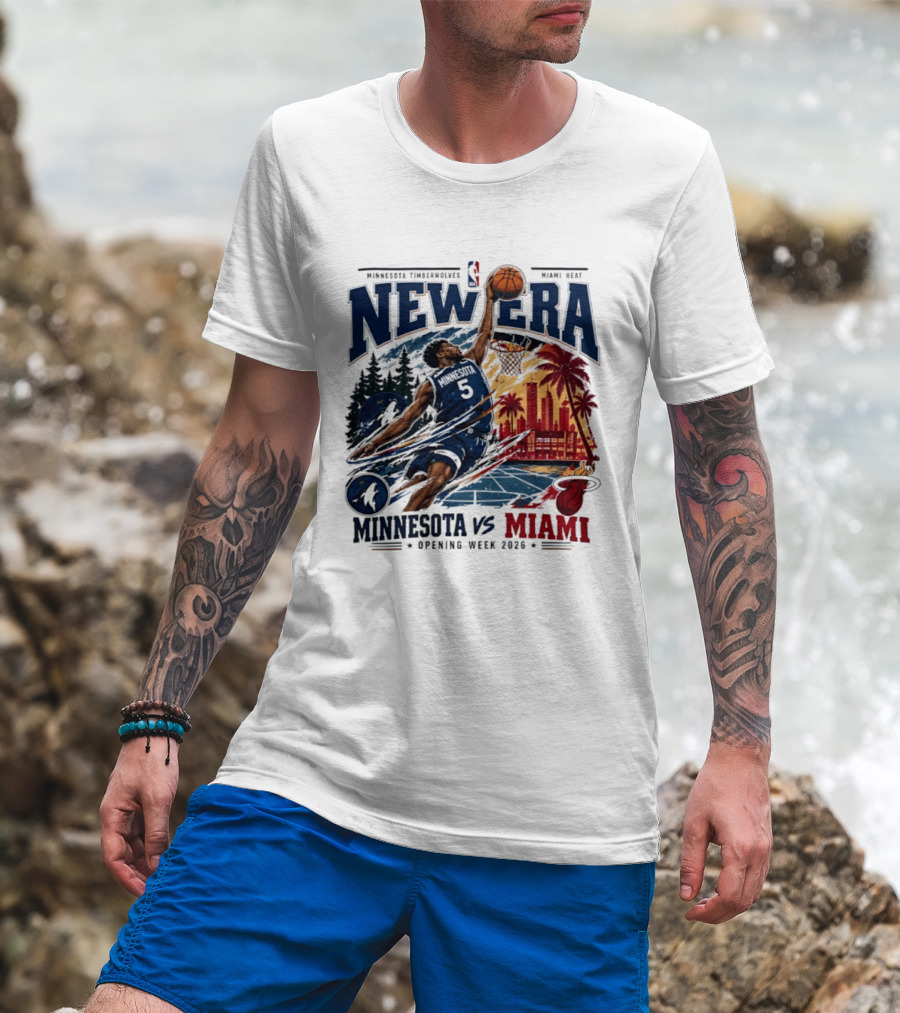 Minnesota Timberwolves Vs Miami Heat Anthony Edwards 5 New Era Opening Week 2026 T-Shirt