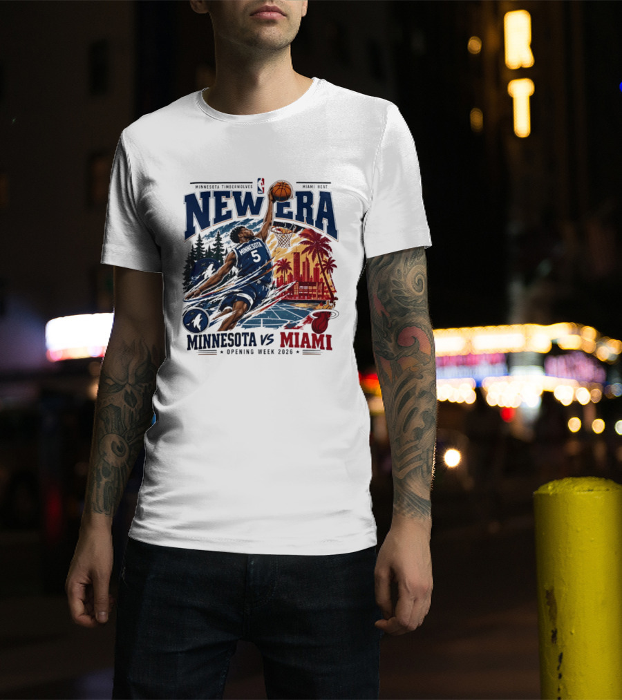 Minnesota Timberwolves Vs Miami Heat Anthony Edwards 5 New Era Opening Week 2026 T-Shirt