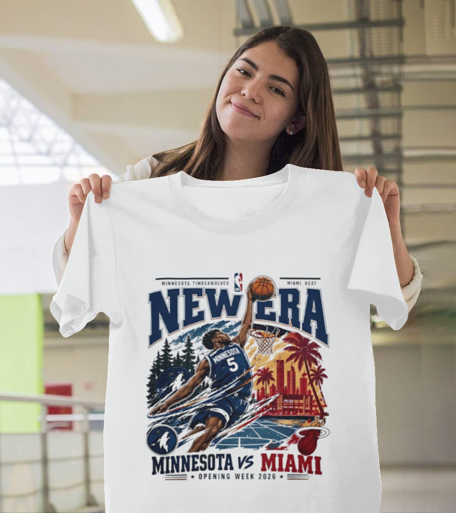 Minnesota Timberwolves Vs Miami Heat Anthony Edwards 5 New Era Opening Week 2026 T-Shirt