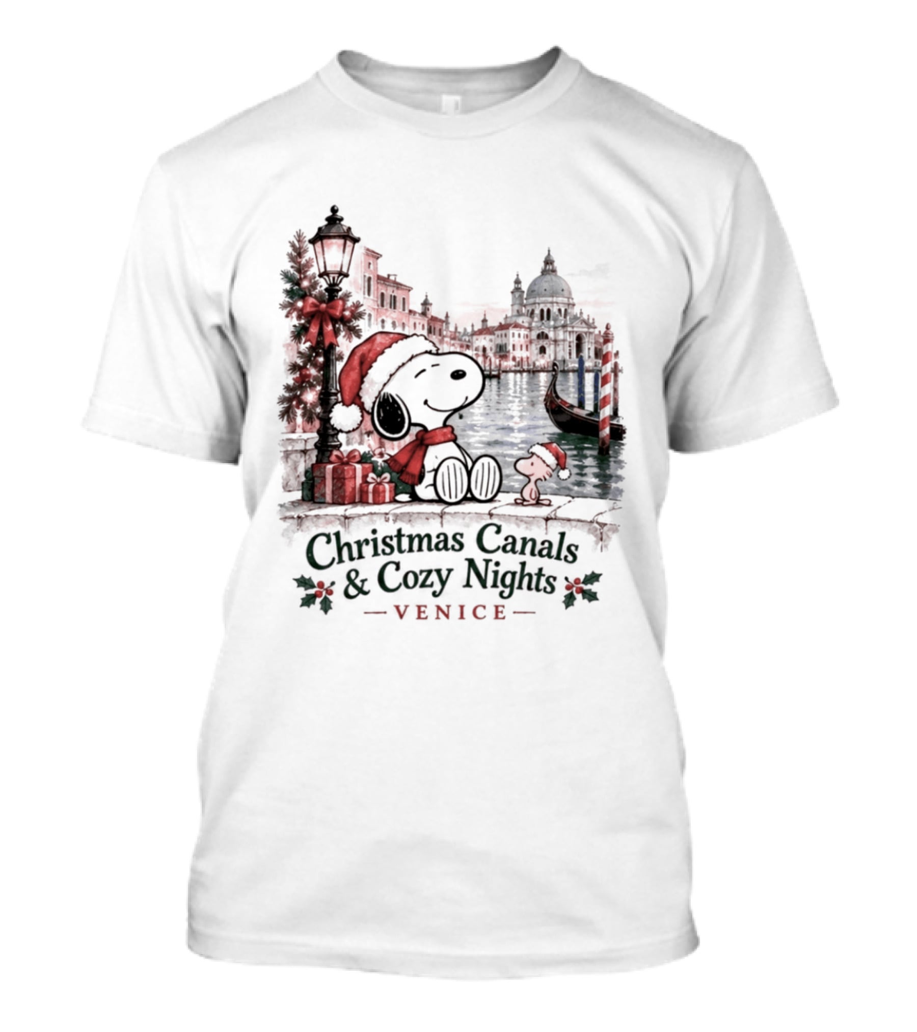 Christmas Canals Cozy Nights Venice Snoopy T-Shirt