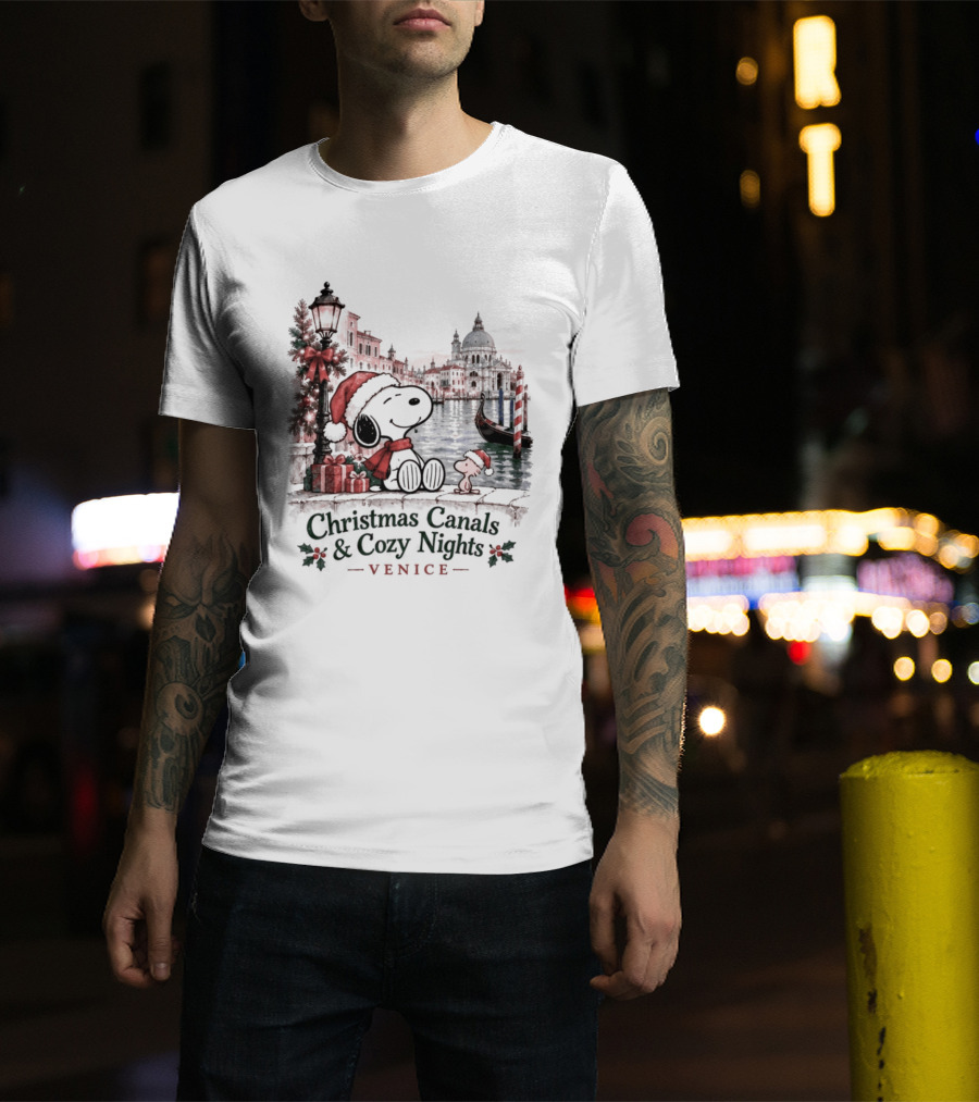 Christmas Canals Cozy Nights Venice Snoopy T-Shirt