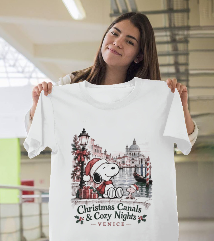 Christmas Canals Cozy Nights Venice Snoopy T-Shirt