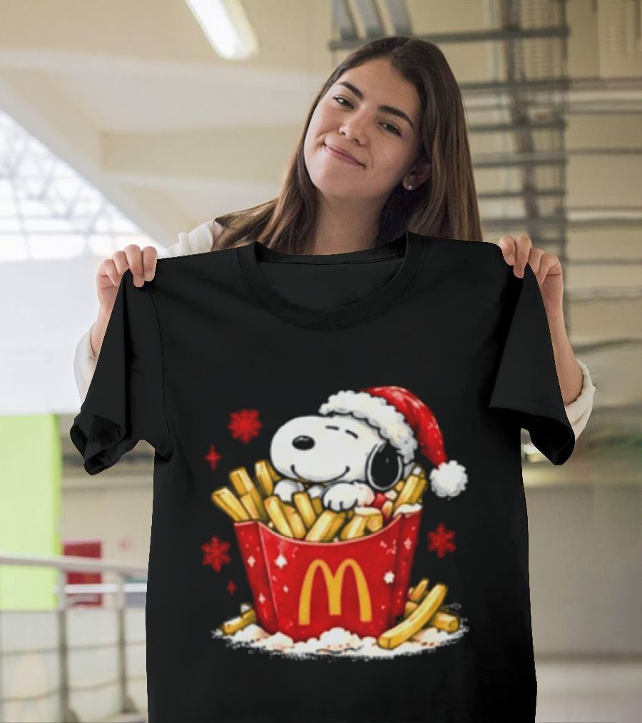McDonalds Holiday Snoopy Christmas Fries Santa Hat Festive Fast Food Wishes T-Shirt