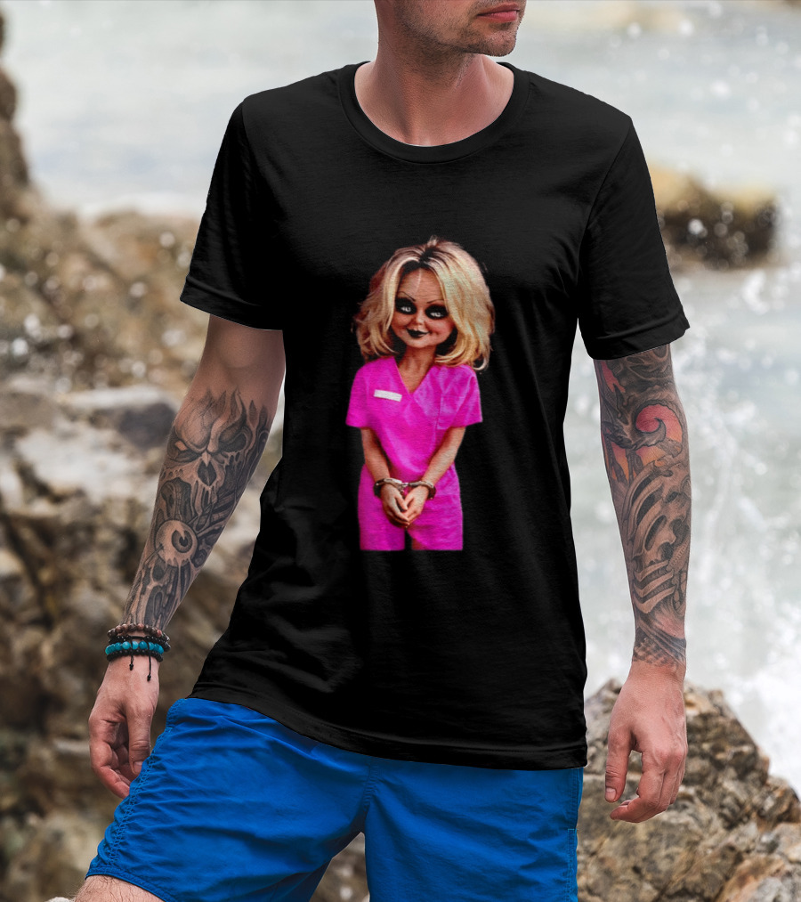 Tiffany Valentine Chucky Doll Pink Prison Uniform Halloween Costume T-Shirt