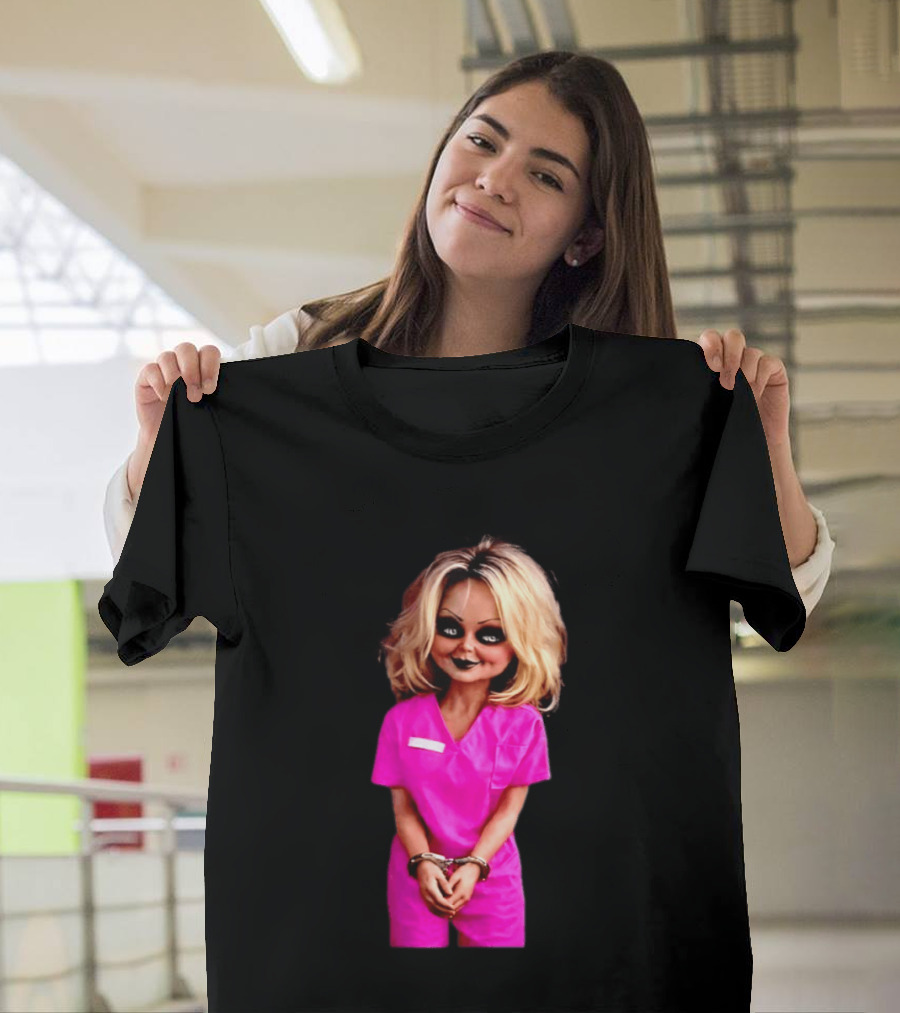 Tiffany Valentine Chucky Doll Pink Prison Uniform Halloween Costume T-Shirt