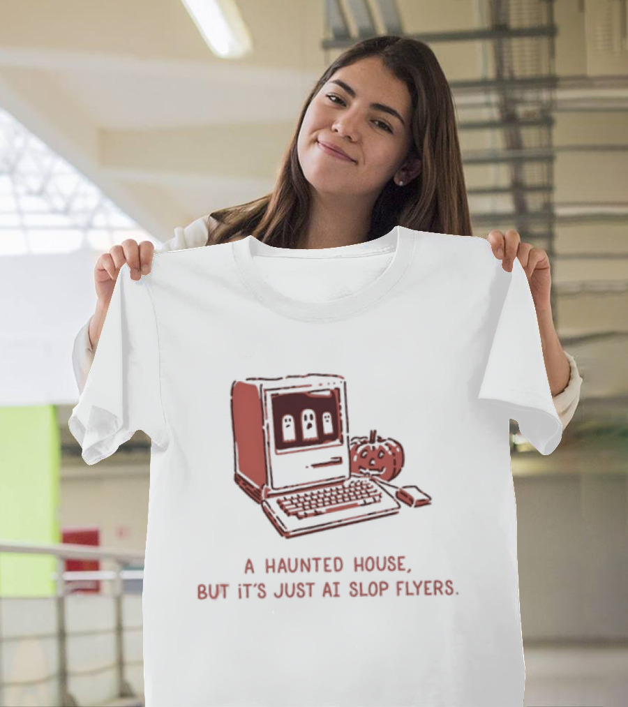 A Haunted House But It's Just AI Slop Flyers Vintage Computer Pumpkin T-Shirt