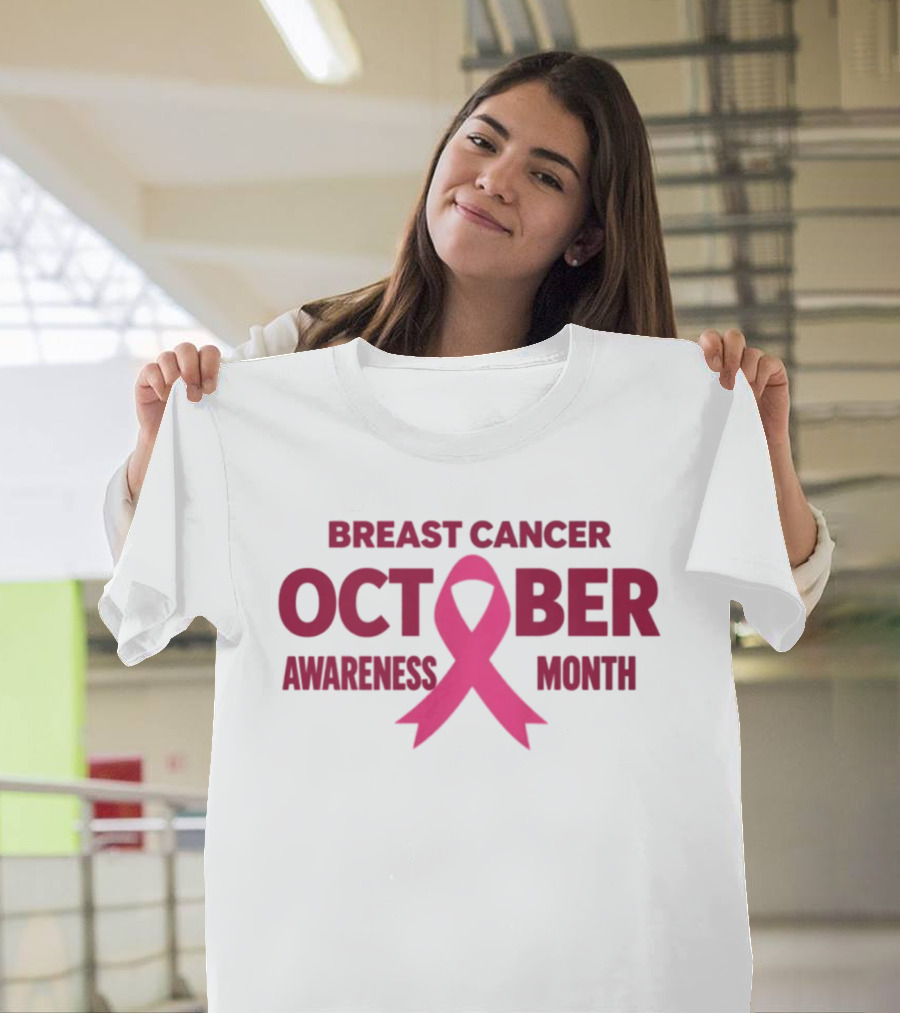 Breast Cancer Awareness October Month Pink Ribbon T-Shirt